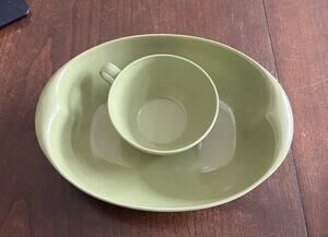 Vintage Lenox Ware Avocado Green Melamine Serving Bowl & Coffee Cup USA